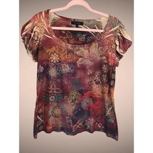 Vintage B.L.E.U Bleu Floral Gemstone Top Sz L‎ Whimsigoth Tattoo Fairy Y2K Boho